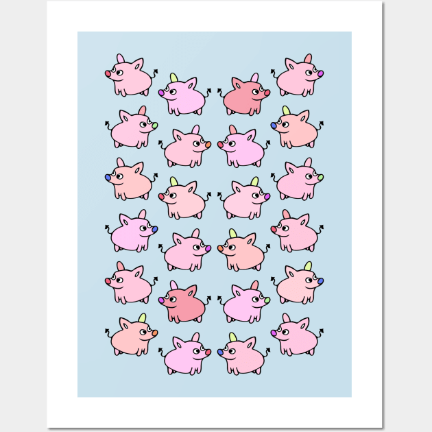 Cute and Colorful Pig Pattern Wall Art by Davey's Designs
